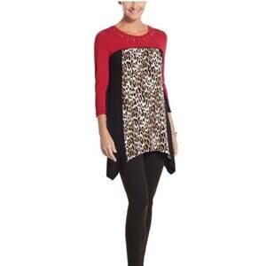 Chico’s Zenergy Woman’s M/8(Chico’s 1) Shark-bite Tunic Leopard Multi-pattern